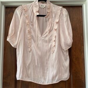 Zadig & Voltaire Women's Talino Satin Tie Neck Blouse in Shell Pink Sz S